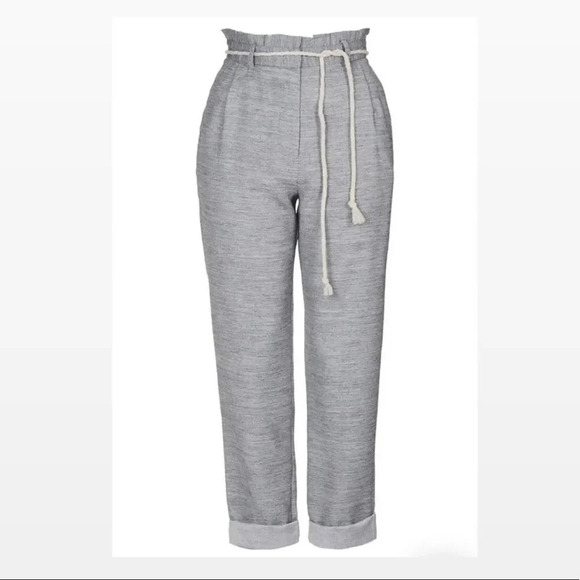 NWOT TOPSHOP | Rope Belted Gray Paperbag Cuffed Pants | 6 - Picture 4 of 10